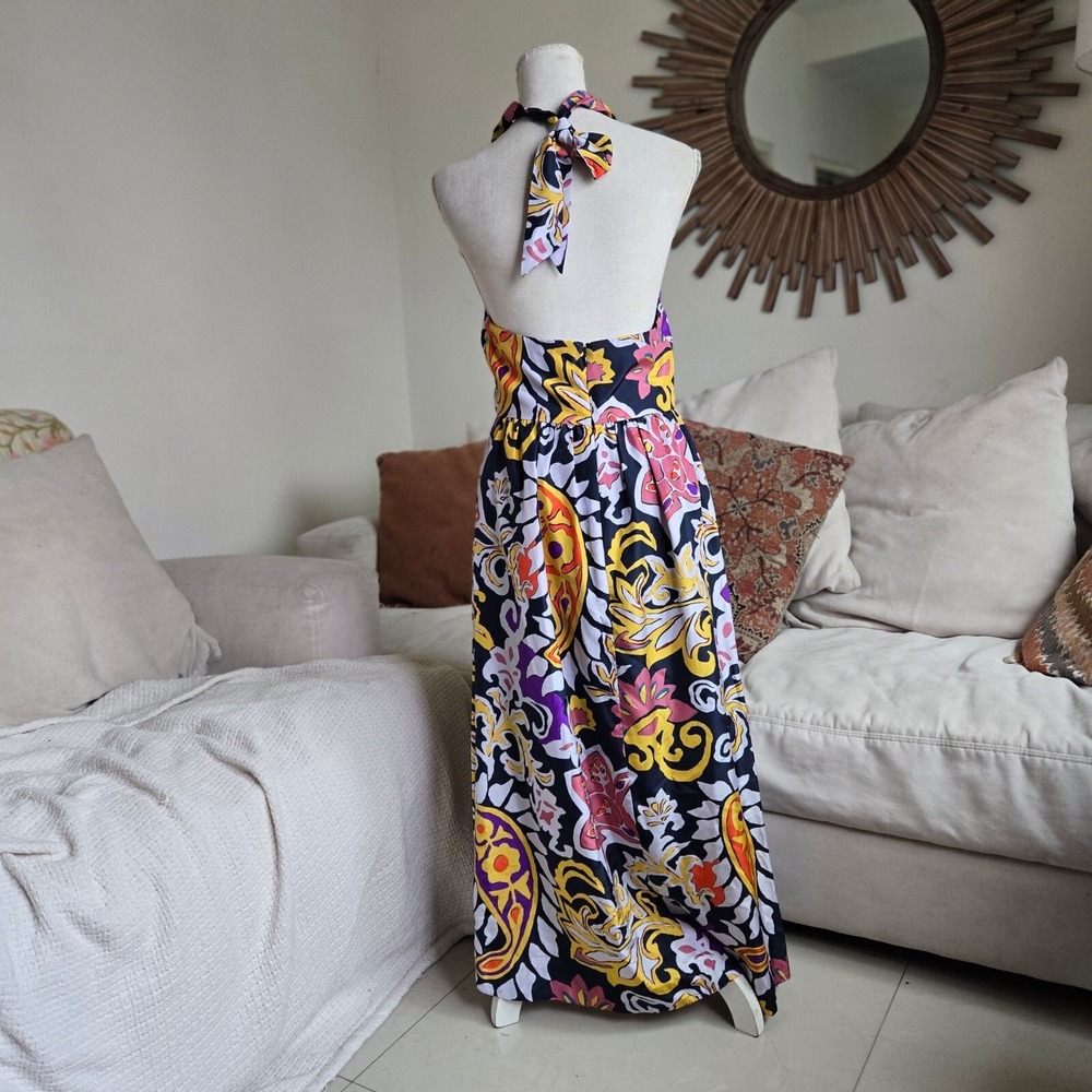 J. Crew Size 2 Paisley Silk Floral Print Luxury Halter Maxi Sarong Party Dress - Picture 4 of 9